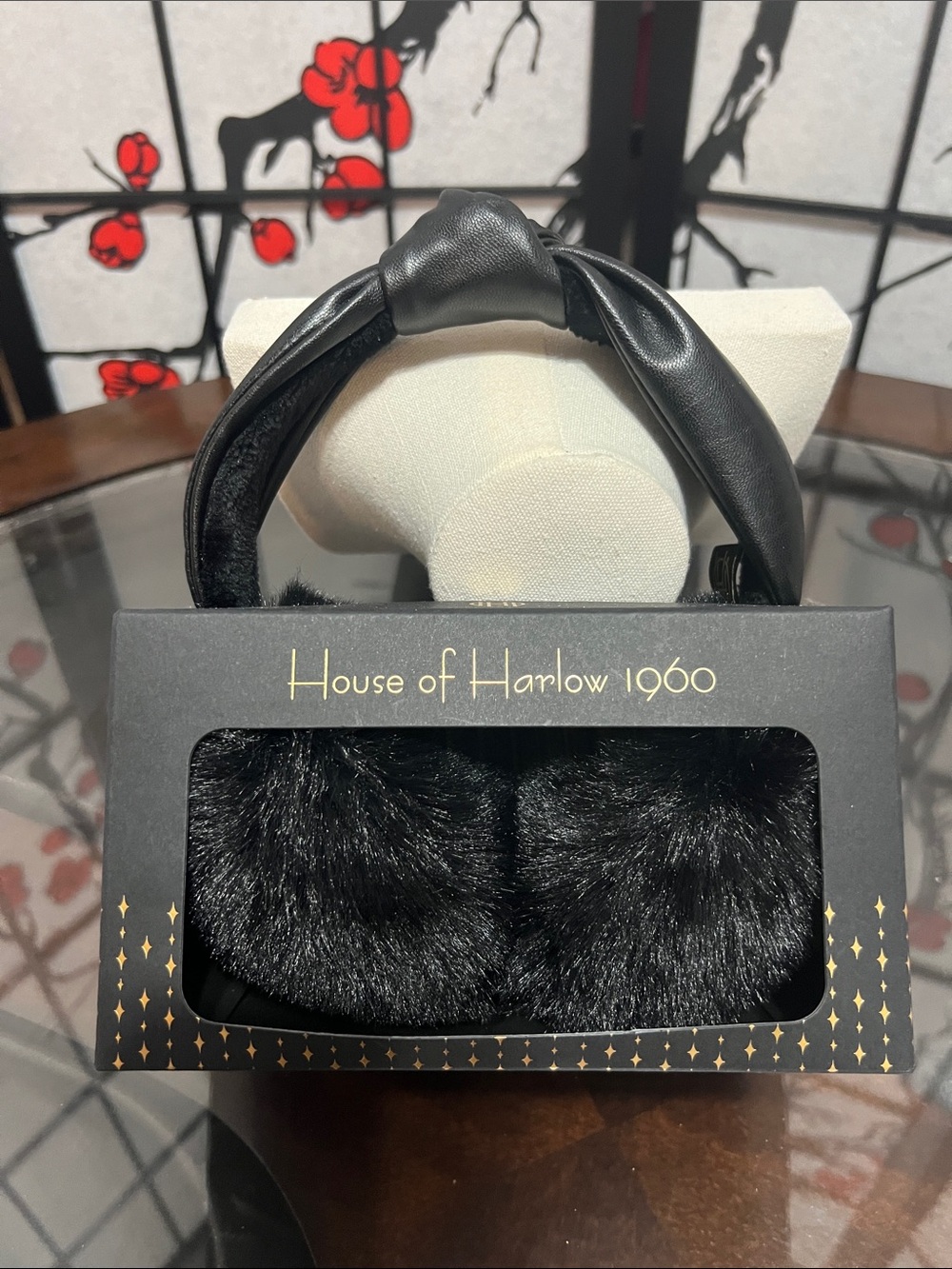 House of Harlow 1960 Black Faux Fur Headband Ear Muffs